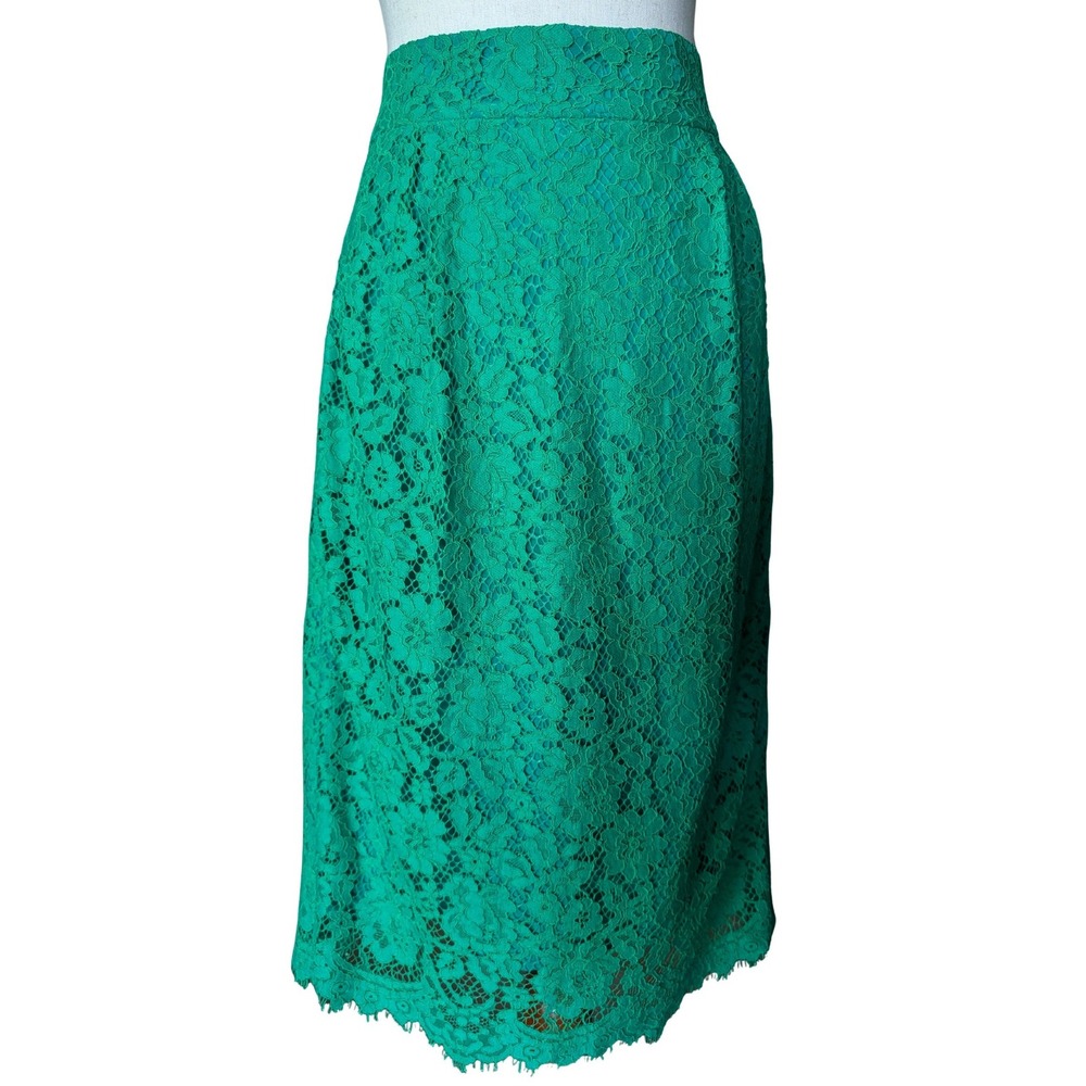 J.Crew Womens Floral Lace Pencil Skirt Kelly Green F8660 Size 8 Eyelash Hem